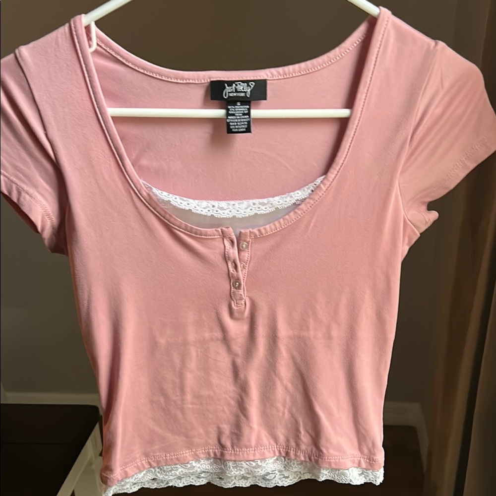 Forever 21 Pink Buttoned Crop T-Shirt